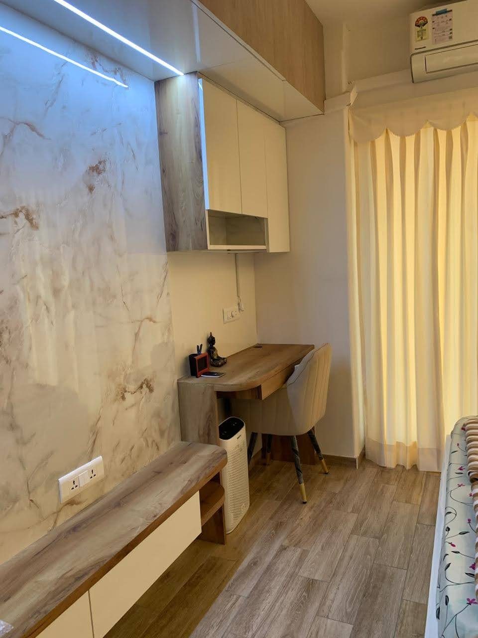 Study desk with marble feature wall